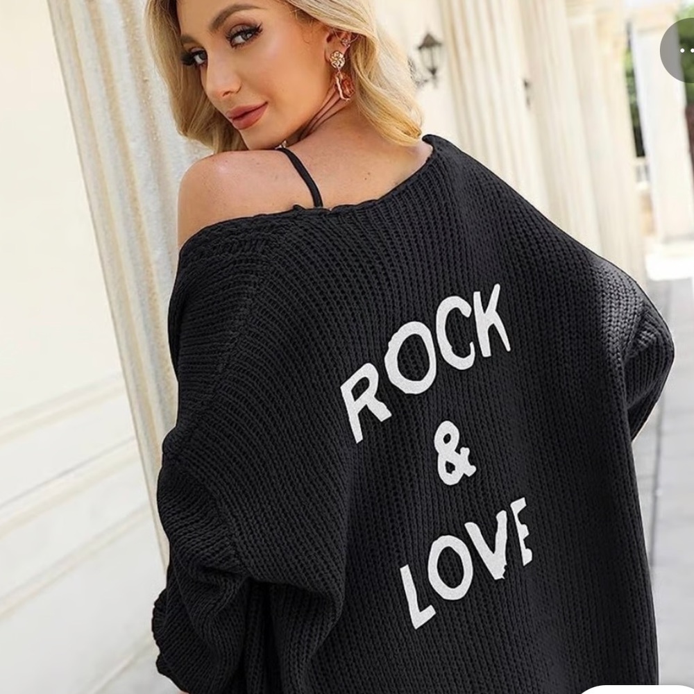 Elan Cozy black “Rock and Love” open sweater